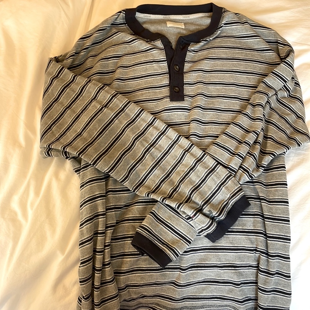 Oversized Grey Blue and White Striped Sweater